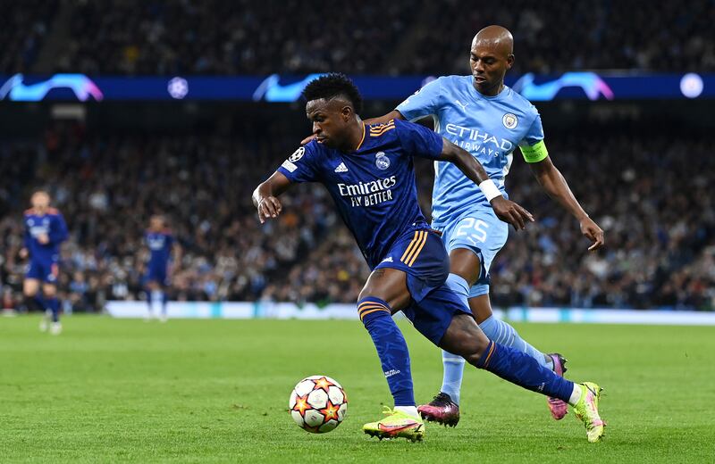 SUBS: Fernandinho – (On for Stones 37’) 6: Fantastic run down right and ball into box for Foden’s goal but got done by Vinicius Junior in run-up to Real’s second goal minutes later. Younger legs than veteran midfielder’s have found Vinicius Junior’s pace a problem, in defence of veteran. Getty 