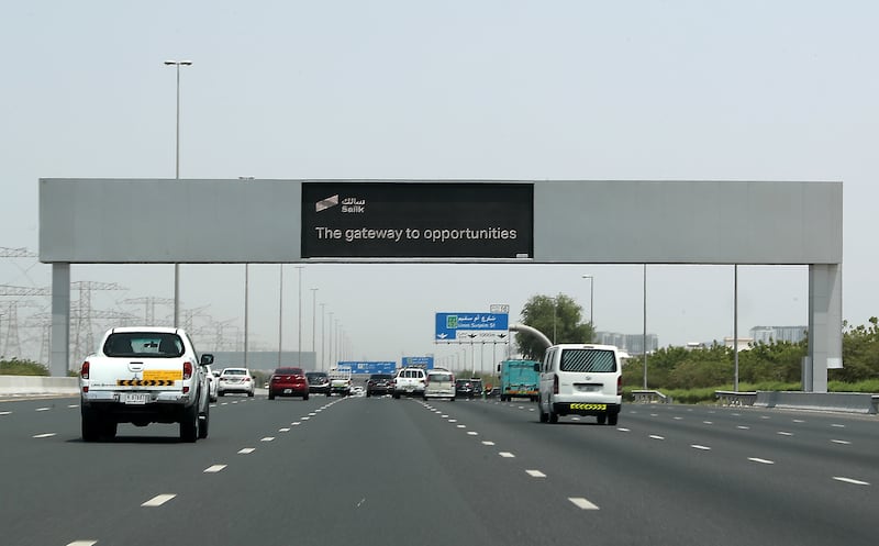 Electronic traffic signs on Al Khail, which is being used to advertise the new Salik IPO scheme in Dubai. Pawan Singh / The National