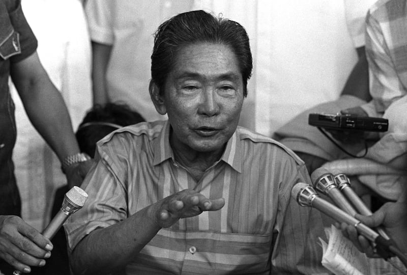 Marcos speaks to journalists during his campaign in his home province of Ilocos Norte on December 17, 1985. Reuters