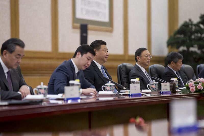 Sheikh Mohamed bin Zayed, Crown Prince of Abu Dhabi and Deputy Supreme Commander of the Armed Forces (not shown) meets with Xi Jinping, President of China, at the Great Hall of the People during a state visit to China. Mohamed Al Hammadi / Crown Prince Court - Abu Dhabi