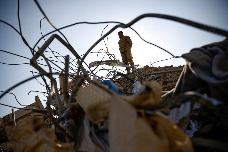 A member of the army stands amid rubble in Kahramanmaras, Turkey. Reuters
