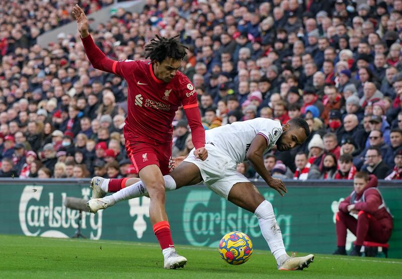 Rico Henry - 6: The 24-year-old was battling to hold his own against Alexander-Arnold when injury forced him off the pitch four minutes after half time. PA