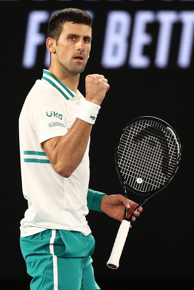 Novak Djokovic celebrates winning a point against Daniil Medvedev. Getty