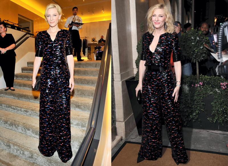 This black sequined Armani gown was worn by Cate Blanchett for the Giorgio Armani dinner party in 2014, and again for the Harper's Bazaar Women of the Year Awards in 2019. Getty