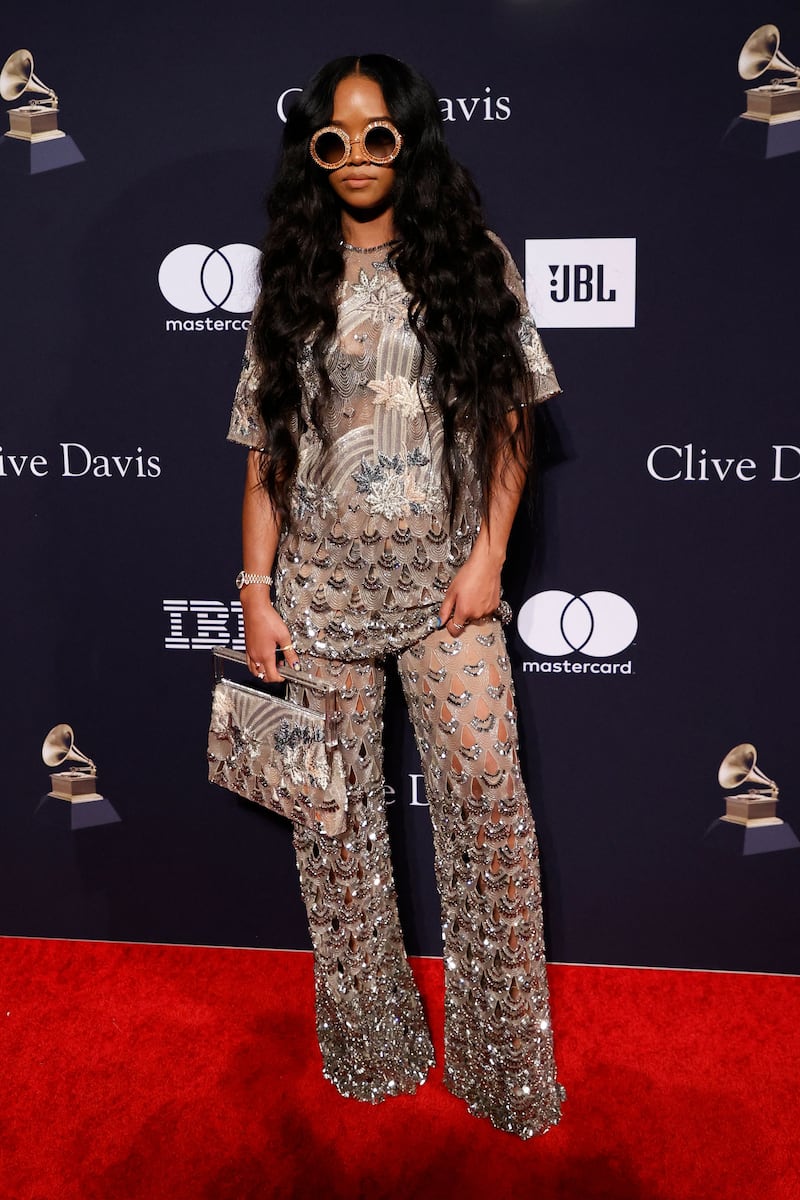 US singer H E R arrives for the Recording Academy and Clive Davis pre-Grammy gala. AFP