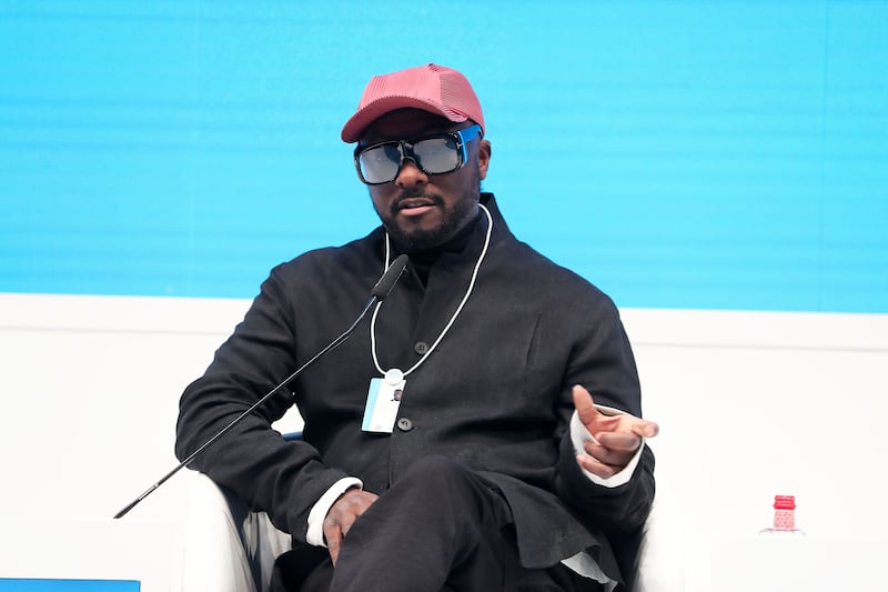 will.i.am speaking during the session on Accelerating Tech: The New Frontier for Policy-making at the World Government Summit in Dubai. Pawan Singh / The National