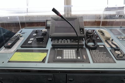 DUBAI, UNITED ARAB EMIRATES , Feb 20  – 2020 :- Different control panels in the Wheelhouse at the QE 2 in Dubai. QE2 recently launched Bridge tour for the public. (Pawan  Singh / The National) For Lifestyle. Story by Janice Rodrigues