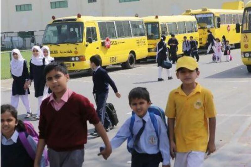 Dubai, UAE - February 15, 2010 - Students walking to buses after school at Pakistan Education Academy. (Nicole Hill / The National)