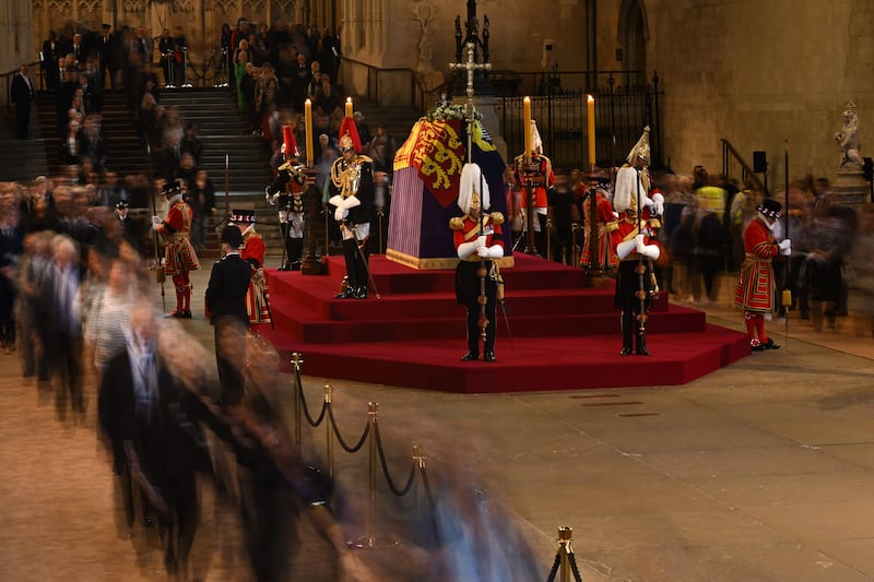 Queen Elizabeth's coffin arrived at Westminster Hall after a procession from Buckingham Palace. AFP