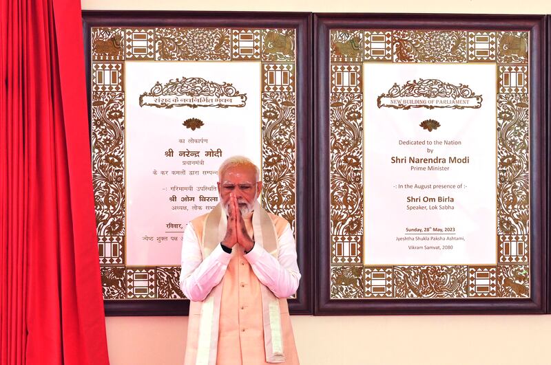 Indian Prime Minister Narendra Modi inaugurates the new parliament building in New Delhi on May 28. AP