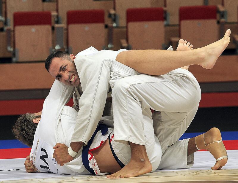 Abu Dhabi, October, 24 2019: (L) Buckley Andrew of Canada and (R) Ranjbar Habib of Iran compete during the Ju-Jitsu Championship in Abu Dhabi . Satish Kumar/ For the National / Story by Amit Passela