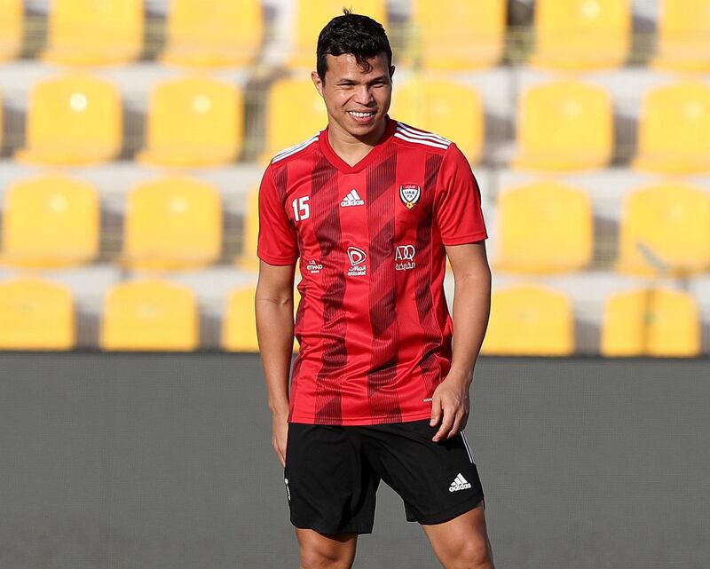 Dubai, United Arab Emirates - Reporter: John McAuley. Sport. Football. UAE striker Fabio de Lima during a training session at Zabeel Stadium, Dubai. Saturday, March 27th, 2021. Dubai. Chris Whiteoak / The National