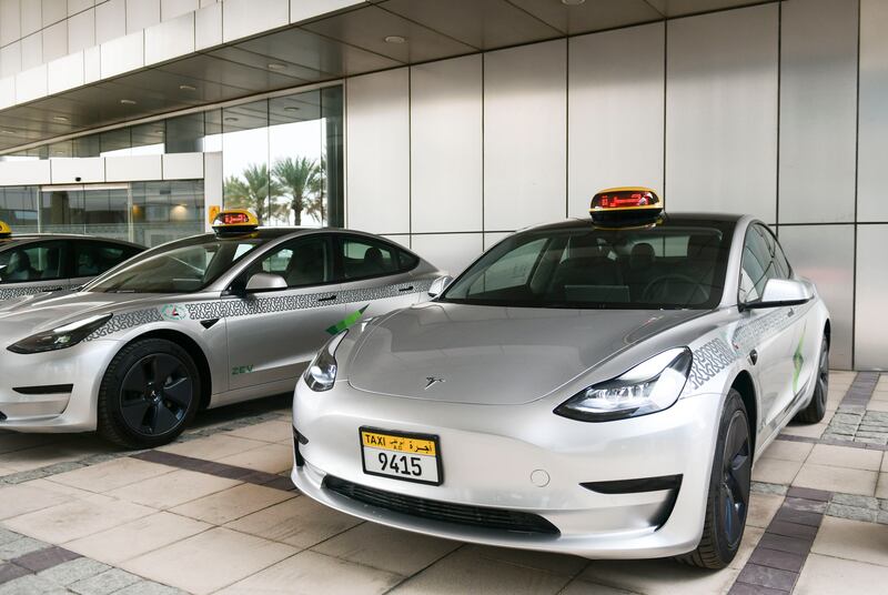 Tesla taxis are added to the existing fleet to establish a more sustainable, eco-friendly transport environment. Khushnum Bhandari / The National