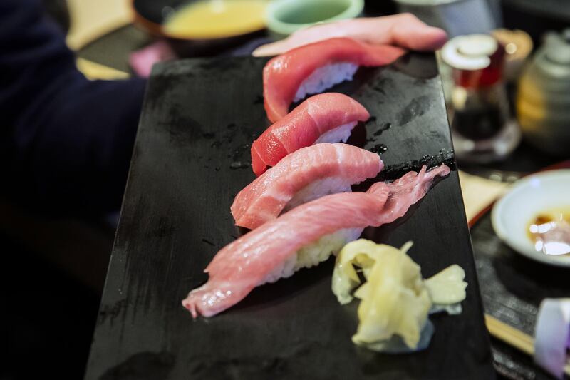 A plate of sushi is served at a Sushizanmai restaurant, operated by Kiyomura Corp., in Tokyo, Japan. Bloomberg