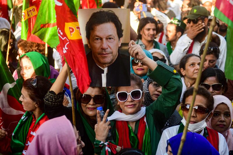 PTI supporters gather for a protest in Karachi. AFP
