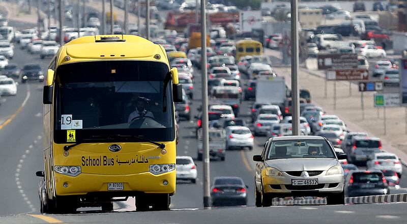 Dubai, United Arab Emirates- October,01, 2014:  Government and Private Schools in UAE will be using only the Emirates transport buses . ( Satish Kumar / The National )  For News school bus
