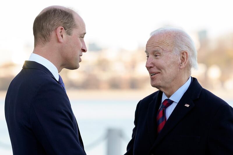 Mr Biden meets Britain's Prince William at the John F Kennedy Presidential Library and Museum in Boston, Massachusetts. AP