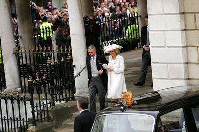 Prince Charles and Camilla Parker Bowles leave Windsor Guildhall after their civil wedding service in 2005. Getty Images