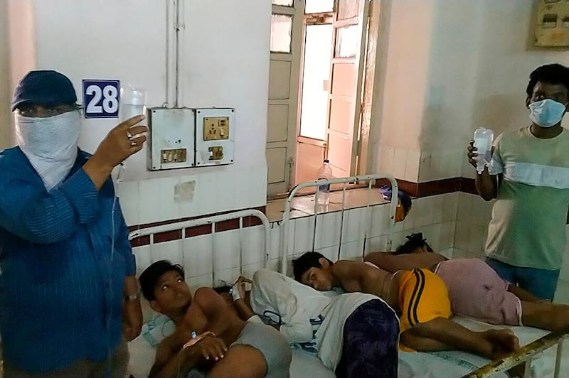 Children affected by a gas leak from the LG Polymers plant lay on beds at the King George hospital in Visakhapatnam. AFP