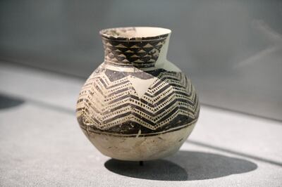 A vase dating back to 5500 BC Mesopotamia, which was discovered on Abu Dhabi's Marawah Island. Khushnum Bhandari / The National
