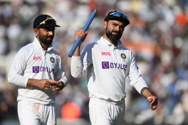 LONDON, ENGLAND - SEPTEMBER 06: KL Rahul (L) and Virat Kohli of India celebrate victory at the end the Fourth LV= Insurance Test Match: Day Five between England and India at The Kia Oval on September 06, 2021 in London, England. (Photo by Mike Hewitt / Getty Images)