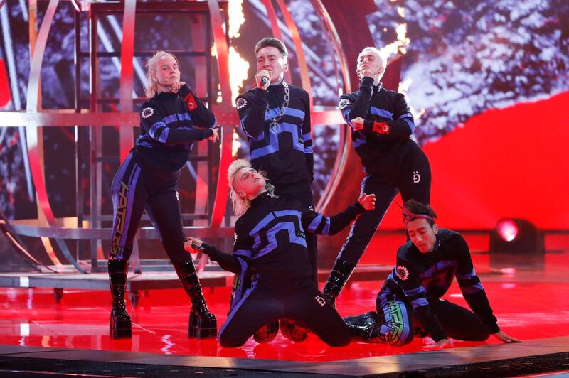 TEL AVIV, ISRAEL - MAY 17: Hatari, from Iceland, perform live on stage during the 64th annual Eurovision Song Contest held at Tel Aviv Fairgrounds on May 17, 2019 in Tel Aviv, Israel. (Photo by Michael Campanella/Getty Images)