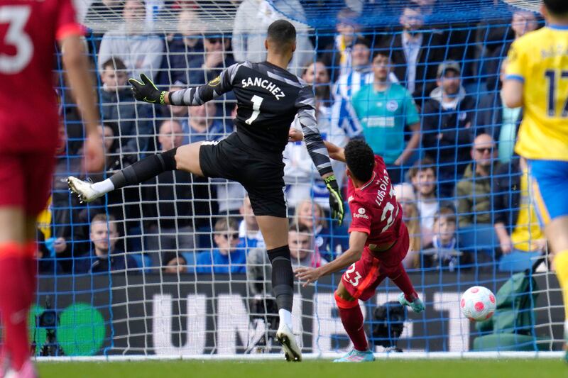 Luis Diaz scores Liverpool's first goal at Beighton. AP