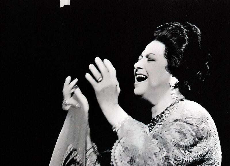 Umm Kulthum onstage at the Olympia in Paris, 1967. IMA
Known as the diva of the Middle East, Umm Kulthum is the most recognisable and revered musical talent in the Arab world. In 1934, she sang for the inaugural broadcast of Radio Cairo and from then performed on every first Thursday of the month for 40 years. Known for her vocal range, unique style and stamina, her songs were written by the greatest poets and composers of the era. Compositions could last as long as 90 minutes. With a career that spanned five decades, Umm Kulthum sold more than 80 million records around the world, making her one of the best-selling Middle Eastern singers. Considered an icon in her native Egypt, she has been hailed as the country’s "fourth pyramid".