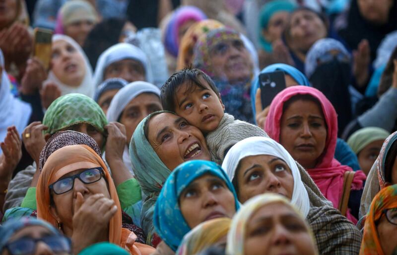 Muslims on Eid-e-Milad-u-Nabi, the birthday of the Prophet Mohammed, at the Hazratbal shrine in Srinagar, India. EPA