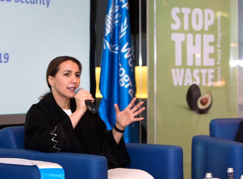 Dubai, United Arab Emirates - HE Mariam Almheiri, Minister for Food Security speaking at World Food Programme Stop the Waste campaign at Jumeirah Beach Hotel, Dubai.  Leslie Pableo for The National