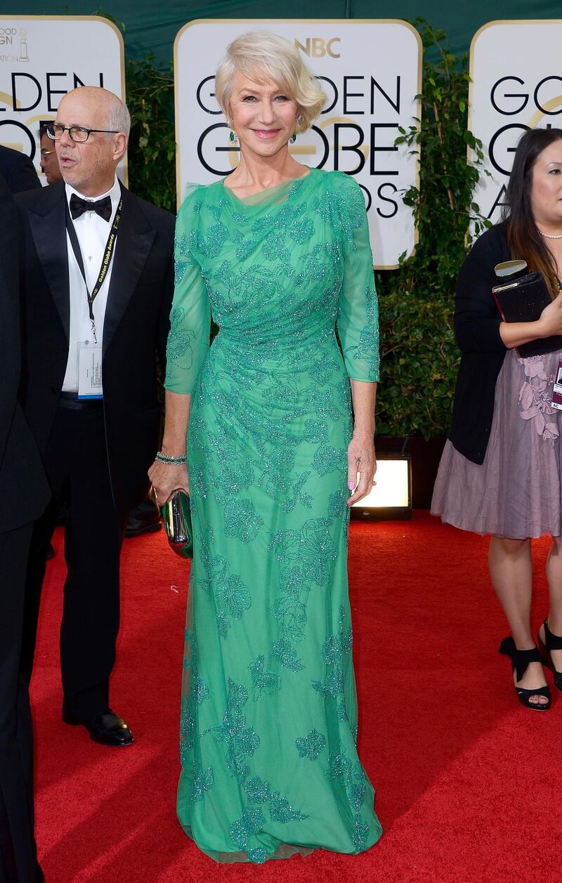 epa04017885 British actress Helen Mirren arrives for the 71st Annual Golden Globe Awards at the Beverly Hilton, in Beverly Hills, California, USA, 12 January 2014.  EPA/PAUL BUCK