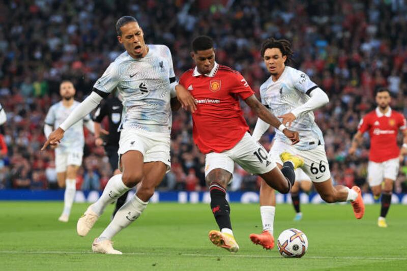 Marcus Rashford 8. Played centre-forward and put United 2-0 up with a sweet finish, his first in the Premier League since January, then shot wide after 55 after being set up by Varane. Will have been delighted to hear the Stretford End sing his name.  
Offside
