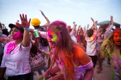 DUBAI, UNITED ARAB EMIRATES - March 22 2019.

Holi party at Jebel Ali beach.

 (Photo by Reem Mohammed/The National)

Reporter: 
Section:  NA