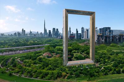 The Dubai Frame and Dubai skyline reimagined with greenery. Photo: Jyo John Mulloor
