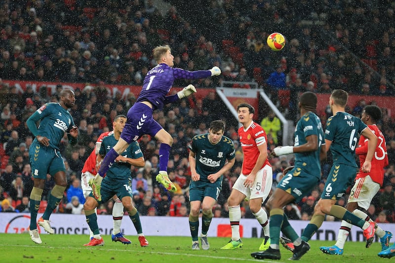 MIDDLESBROUGH PLAYER RATINGS: Joe Lumley – 6. Got away with an early mix-up, gifting Fernandes the ball and letting Rashford’s shot go through his arms. He’ll claim his mind games worked against Ronaldo for the penalty miss. A deflected shot went through his arms for the goal. Made some vital saves in extra time, tipping McTominay’s header over. Came closing to saving several penalties in the shootout. AFP