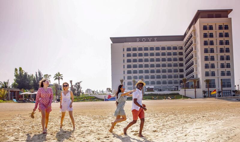 Rove La Mer Beach is right on the shoreline in Dubai's La Mer neighbourhood. Photo: Rove Hotels