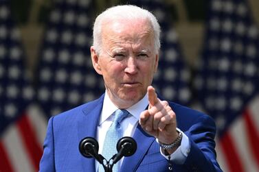 US President Joe Biden in the Rose Garden of the White House in Washington, DC, on April 8. AFP