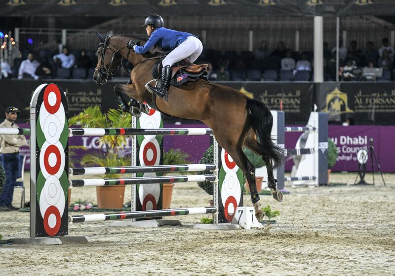 Abu Dhabi, United Arab Emirates - Alice Debany Clero first place winner of the CSIL 2-star competition by FBMA International Cup at Al Forsan Internal Sports Resort. Khushnum Bhandari for The National
