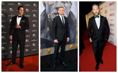 Who looks best in a tux - Henry Cavill, Charlie Hunnam or Tom Hardy? Antony Jones / Getty Images, Dave M. Benett / Getty Images, VALERIE MACON / AFP