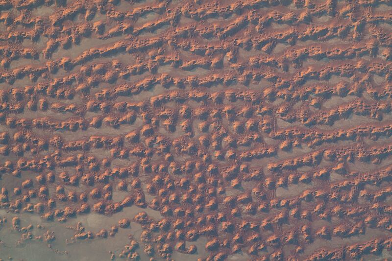 Sand dunes in the desert area along the Saudi Arabia-Oman border captured by Sultan Al Neyadi from the ISS on May 16, 2023.