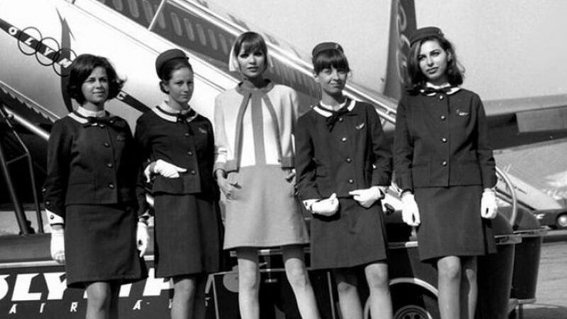 Cabin crew uniforms designed by Chanel for Olympic Airlines in 1966. Photo: Olympic Airlines