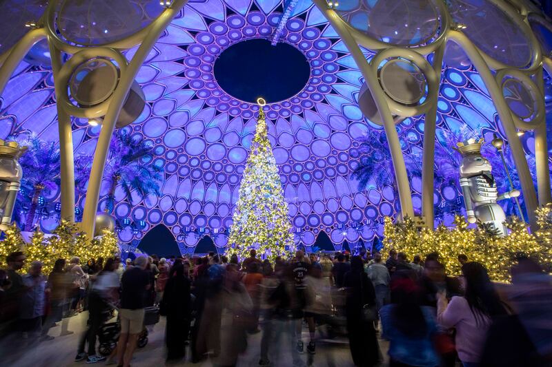 The Christmas tree underneath Al Wasl dome 