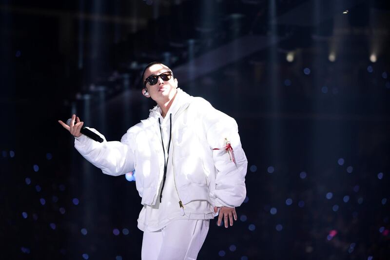 Chinese rap singer Zhou Yan, better known by his stage name GAI, performs during a New Year concert in Guangzhou, Guangdong province, China December 31, 2017. Picture taken December 31, 2017.  REUTERS/Stringer ATTENTION EDITORS - THIS IMAGE WAS PROVIDED BY A THIRD PARTY. CHINA OUT. NO COMMERCIAL OR EDITORIAL SALES IN CHINA