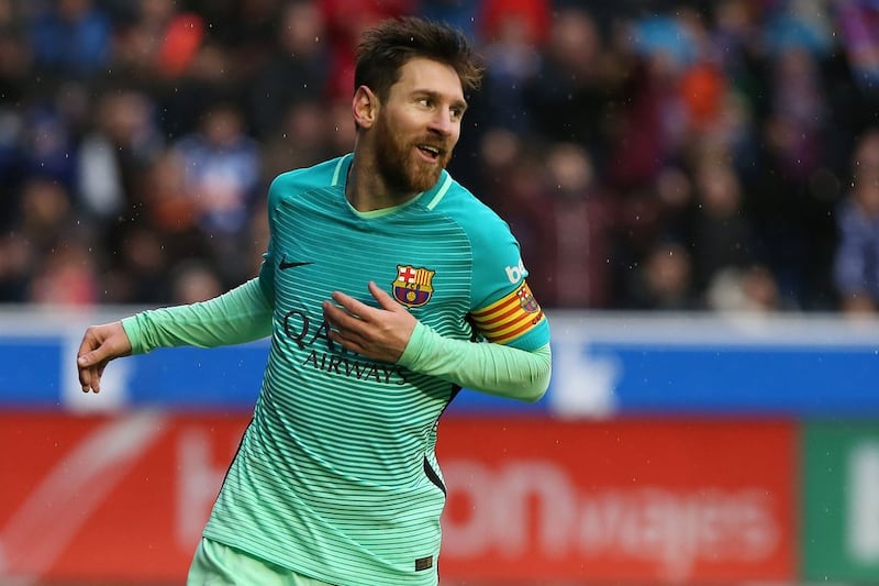 Barcelona's Argentinian forward Lionel Messi celebrates a goal against Alaves on February 11, 2017. Cesar Manso / AFP