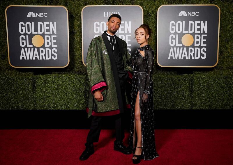 Golden Globe Ambassadors Jackson Lee and Satchel Lee, both in Gucci, attend the 78th annual Golden Globe Awards in New York, US, on February 28, 2021. AFP