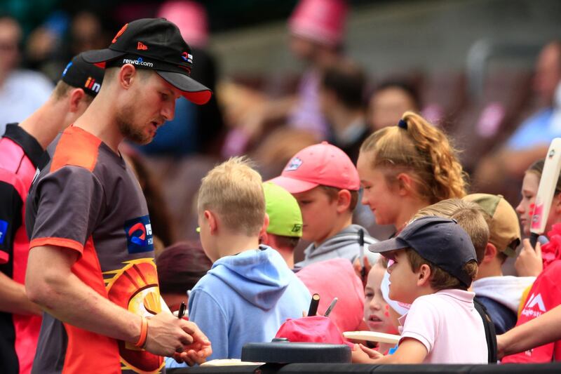 SYDNEY, AUSTRALIA - DECEMBER 22: Cameron Bancroft of the Scorchers signs autographs during the Sydney Sixers v Perth Scorchers Big Bash League Match at Sydney Cricket Ground on December 22, 2018 in Sydney, Australia. (Photo by Mark Evans/Getty Images)