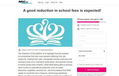 Parents are also asking Nord Anglia International School in Dubai to reduce the third term fees. Courtesy - Avaaz.org