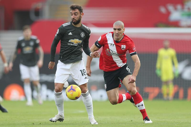 Oriol Romeu – 7: Lucky to escape booking for first-half challenge on Fernandes but was relentless in his pressuring of United players. Tired pass intercepted by United in the last 10 minutes gifted chance to United. EPA