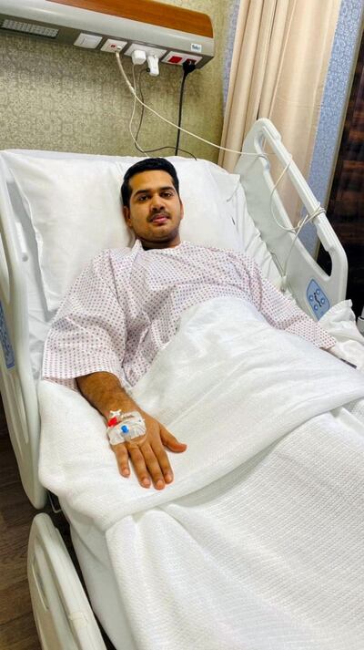 Thanseem Parambil was admitted to Medcare Hospital, Sharjah in February after contracting Covid-19 for the second time this time with severe symptoms of high fever and body pain. The Sharjah resident tested positive in May last year and was in quarantine until he recovered. The 28-year-old urges people to be careful since the second infection affected him far more than the first last year. Courtesy Thanseem Parambil