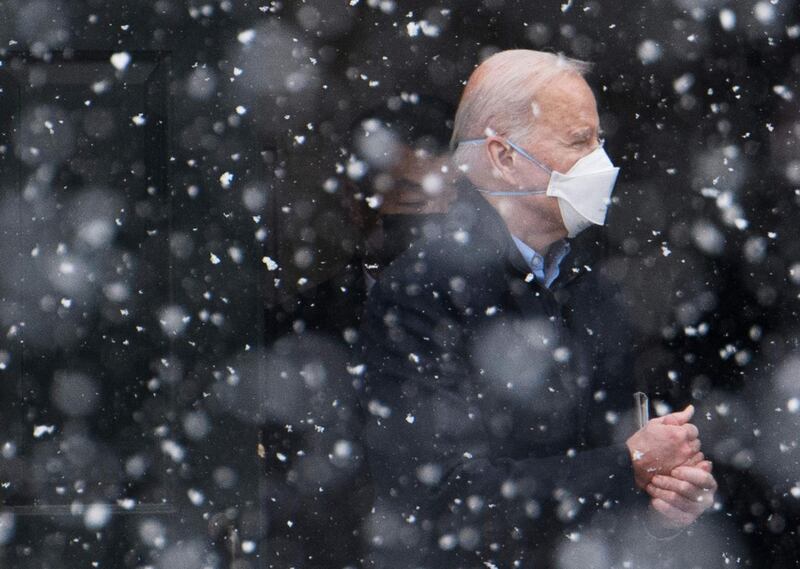 US President Joe Biden makes his way to his vehicle in the snow, after attending Mass at Saint Joseph on the Brandywine Church in Wilmington, Delaware on February 7, 2021. President Joe Biden anticipates the US rivalry with China will take the form of "extreme competition" rather than conflict between the two world powers.
Biden said in a CBS interview aired Sunday that he has not spoken with Chinese counterpart Xi Jinping since he became US president.
 / AFP / MANDEL NGAN
